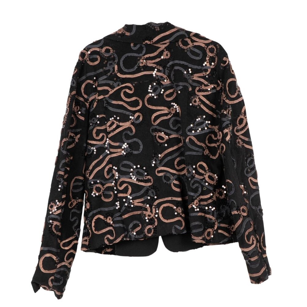 Villarreal Corduroy Blazer Jacket XL Black Sequin Ribbon Blazer Brown Gray Swirl - Picture 5 of 5